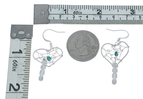 Turquoise Sterling Silver Navajo Dream Catcher Feather Hook Dangle Earrings X10013